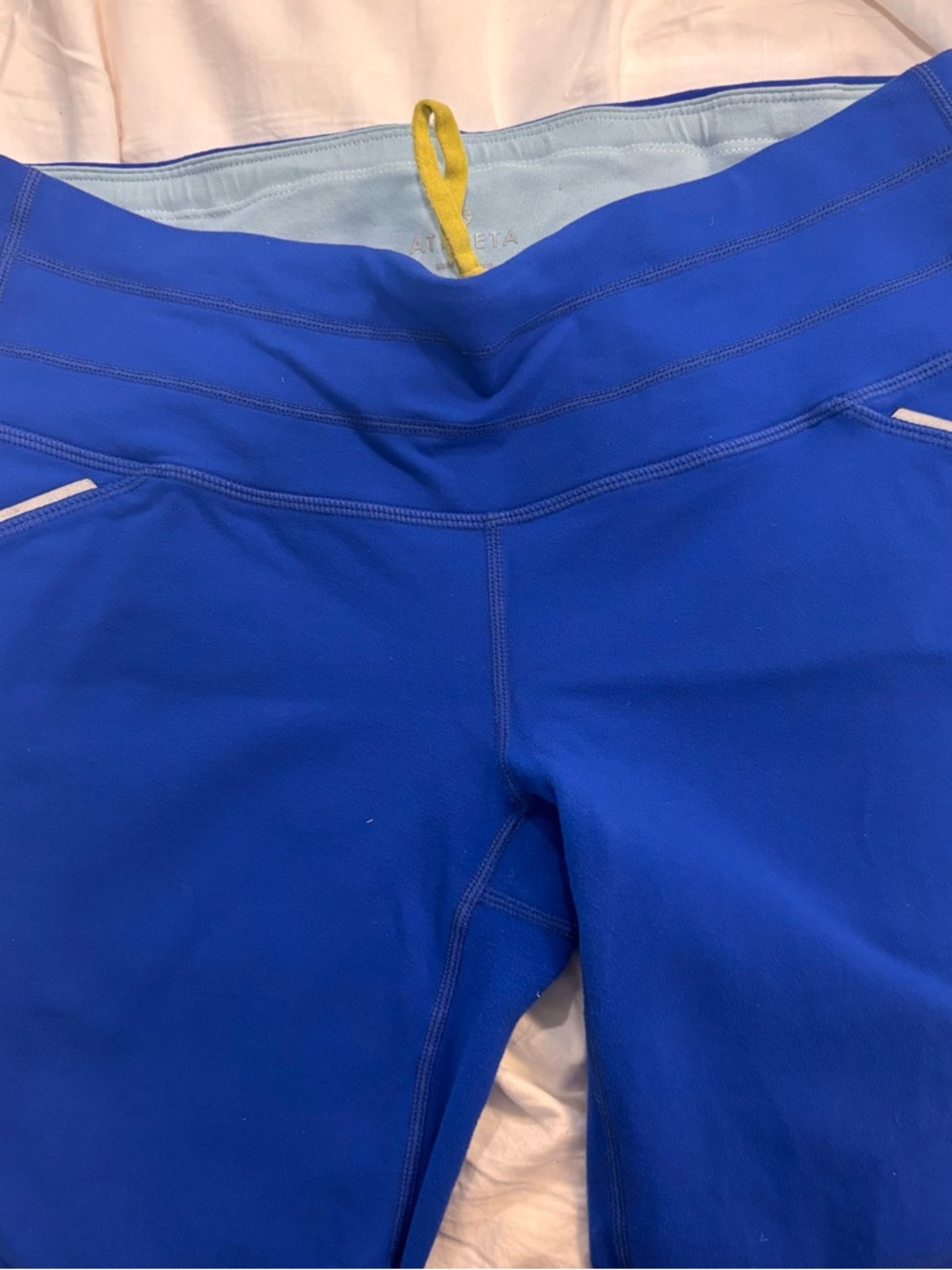 Athleta Relay Capri Leggings Blue Women S Half Pant Drawstring Zip Pocket 862109